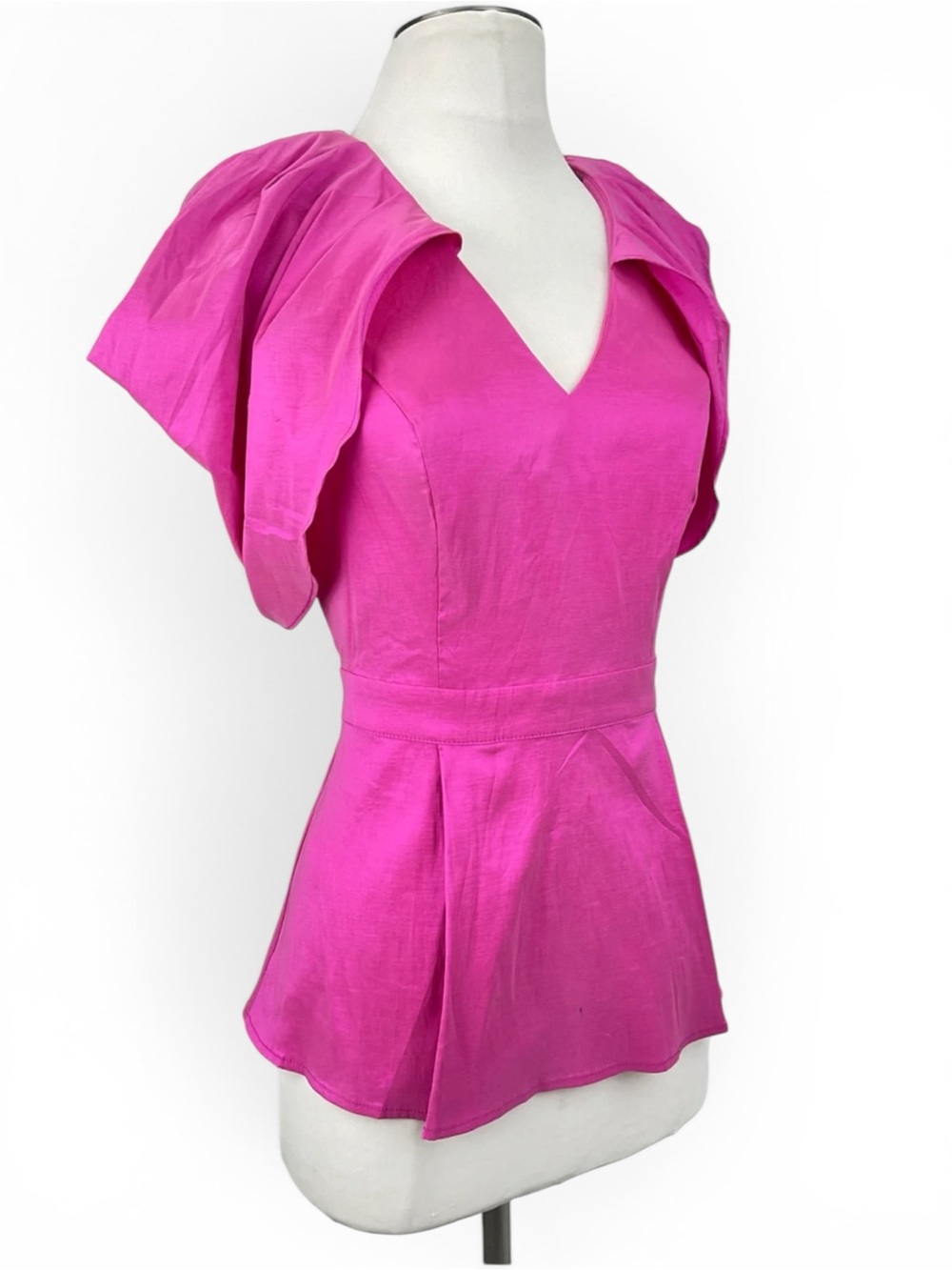 New York & Company Fuchsia Pink Puff-Sleeve Peplum Top - Picture 4 of 11